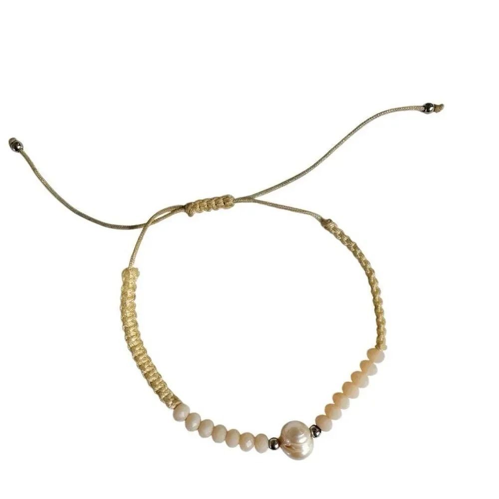 Tan woven  pearl  bracelet
